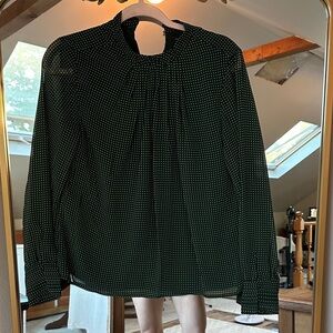 Halogen Green Pleated Long Sleeve Blouse